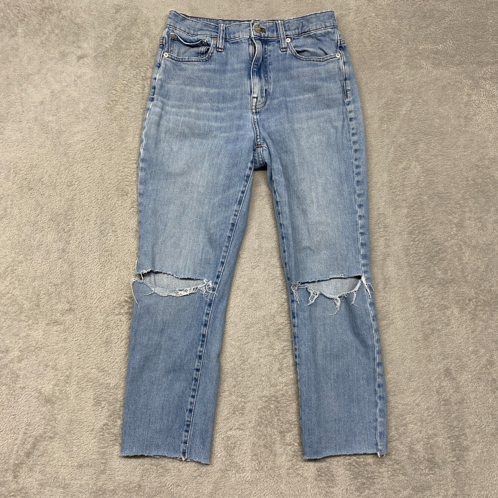 Madewell Jeans Womens‎ 26 Blue High Rise Slim Crop Boyjean Denim Ripped Light